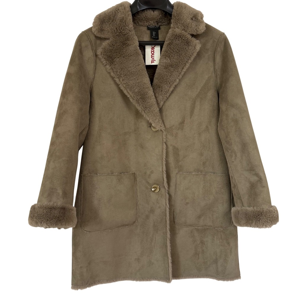 Rachel Zoe Womens Taupe Faux Suede‎ & Fur Trim Coat Jacket Small NWT Soft Luxury